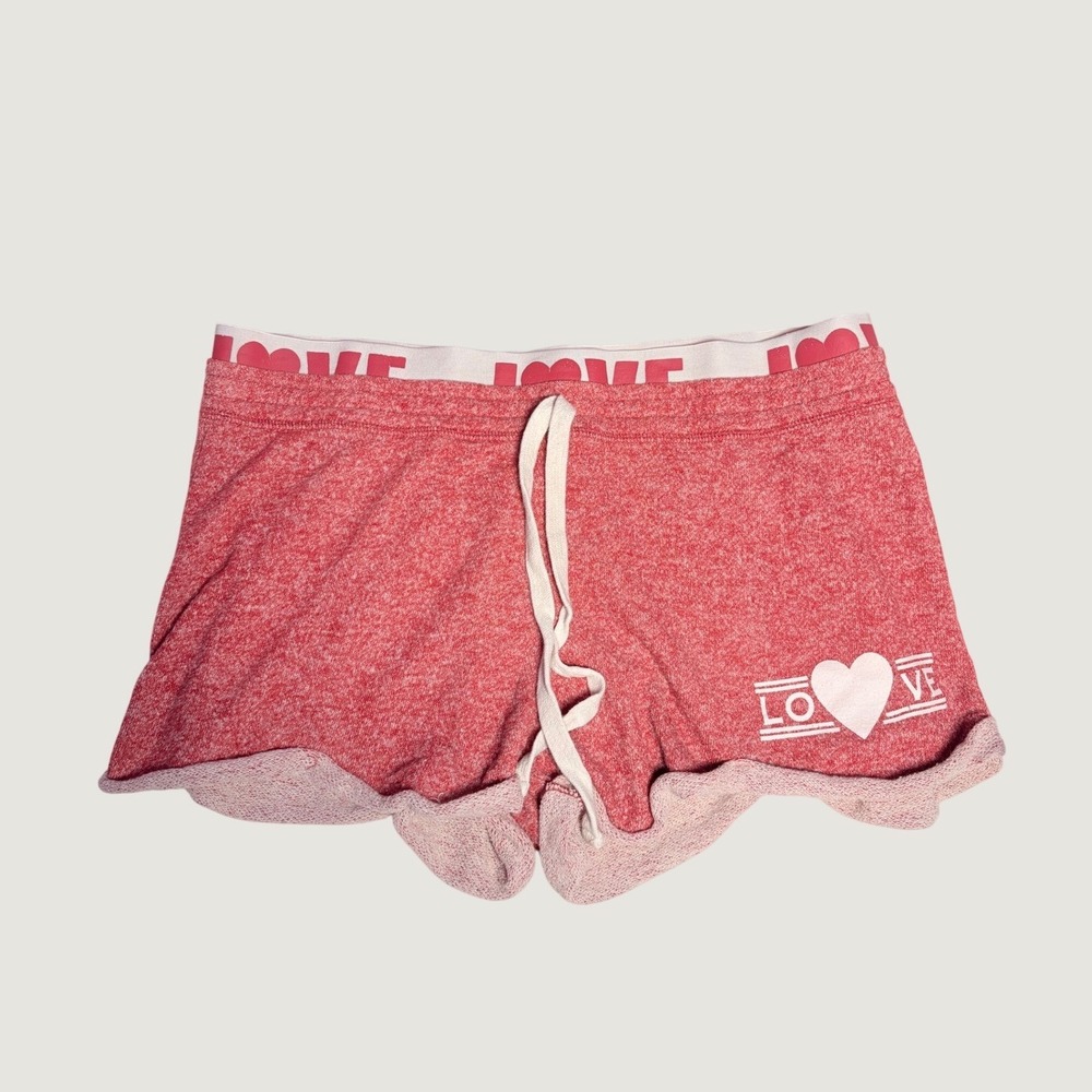 No Boundaries Womens Pink Marl Love Lounge Shorts Scalloped Hem Size XL  #16